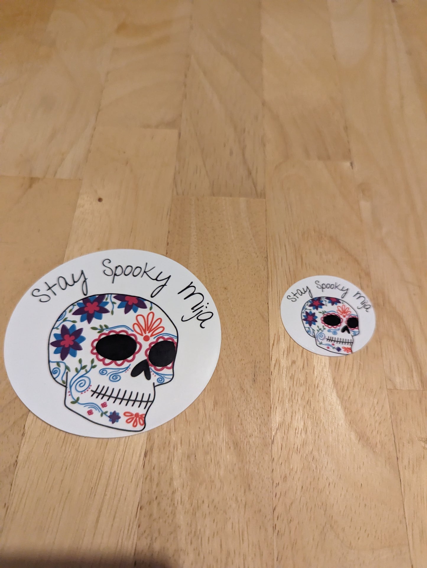 Stay Spooky Mija/Mijo Sugar Skull Dia de los Muertos Circle Glossy Sticker