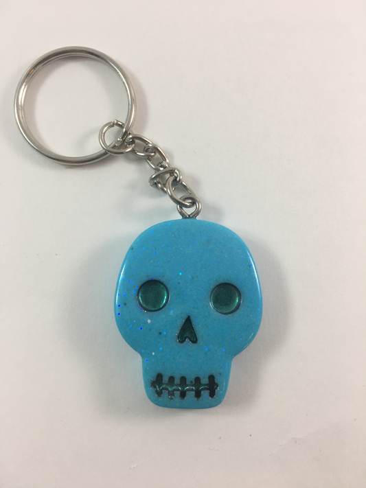 Blue Sparkle Glitter Black Skull Halloween Spooky Cute Keychain
