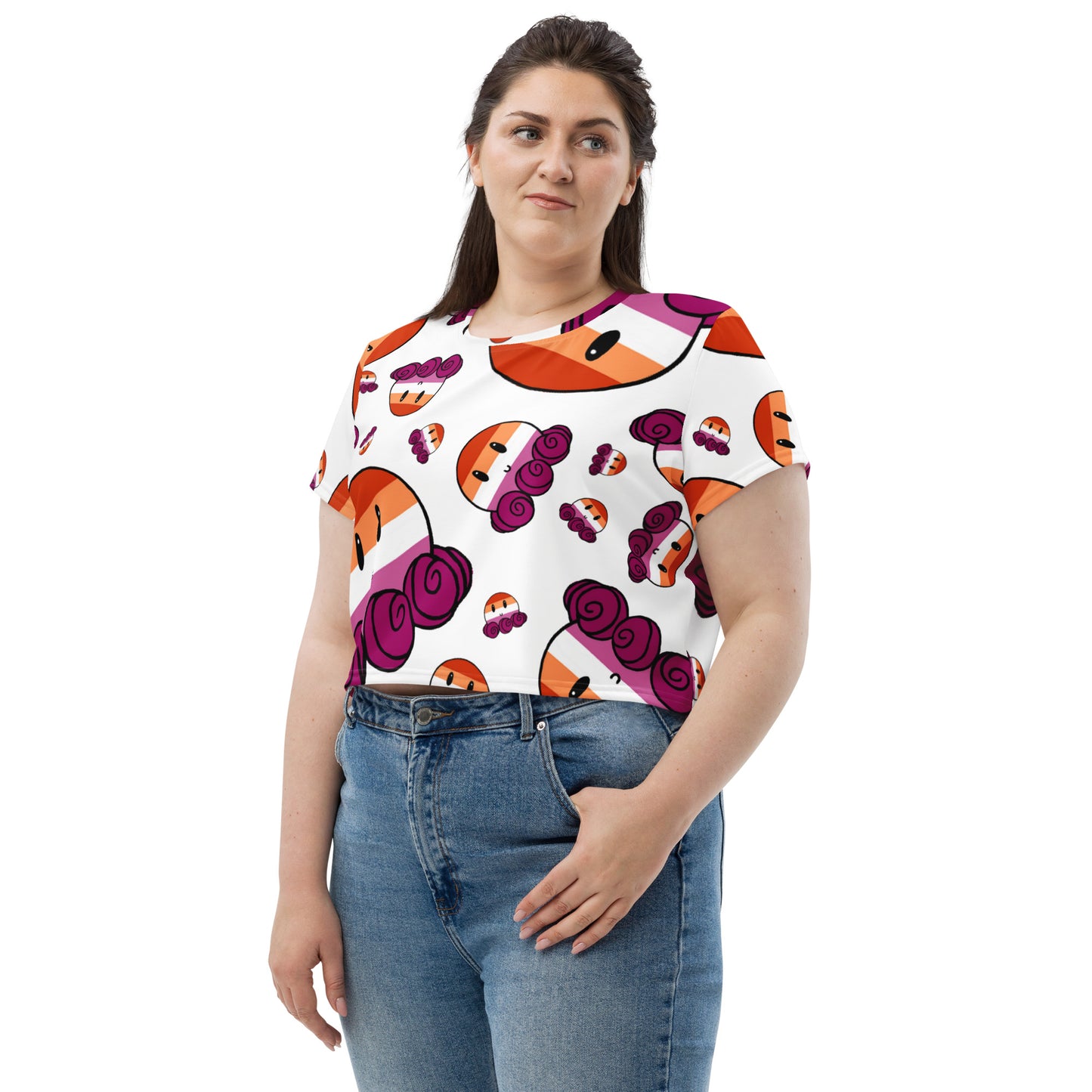 Lesbian Octo Pride All-Over Print Crop Tee