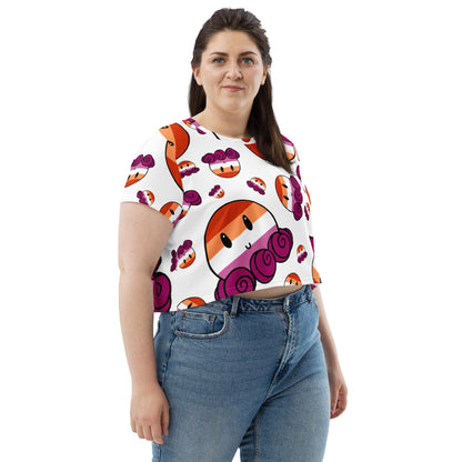 Lesbian Octo Pride All-Over Print Crop Tee
